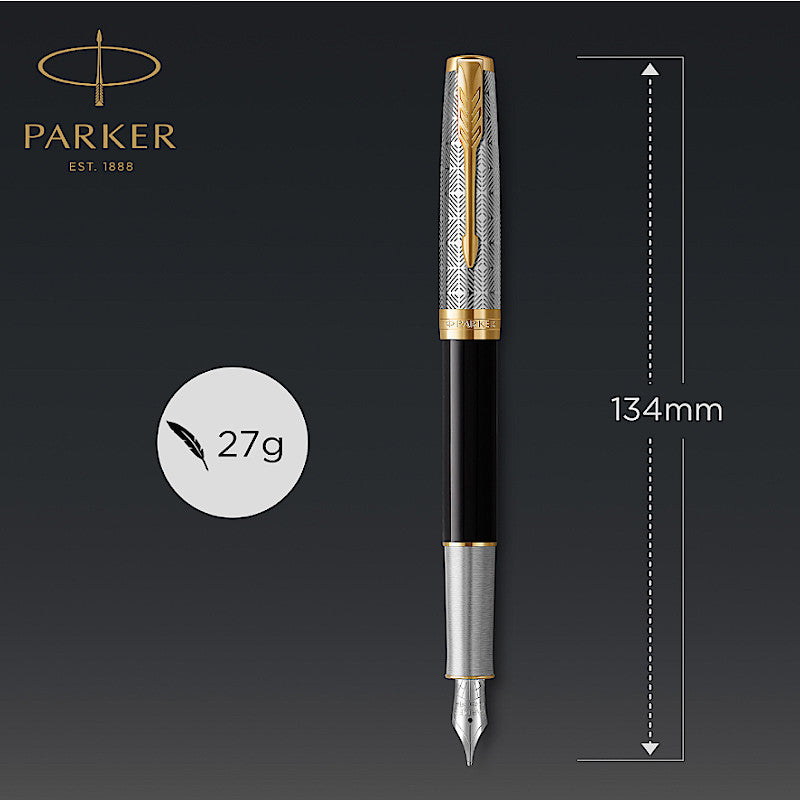 Parker Sonnet Premium Metal & Black Lacquer GT 18K Nib